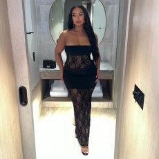 SC Lace Patchwork Sleeveless Tube Top Maxi Dress GAXB-A508DS
