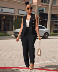 SC Sleeveless Vest Blazer Two Piece Pants Set AIL-032