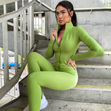 SC Solid Color Zipper Yoga Sport Two Piece Pants Set GJYO-917051