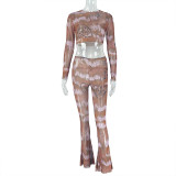 SC Long Sleeve Mesh Print Tops Two Piece Pants Set GJYO-919102