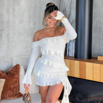 SC One Shoulder Long Sleeve Solid Midi Dress GAXB-A619DS
