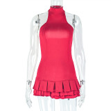 SC Solid-Color Fluffy Pleated Mini Dress GJYO-302658