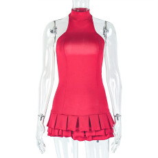 SC Solid-Color Fluffy Pleated Mini Dress GJYO-302658