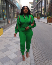 SC Solid Color Zipper Coat Two Piece Pants Set AIL-252