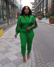 SC Solid Color Zipper Coat Two Piece Pants Set AIL-252
