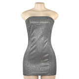 SC Solid Color Glitter Tube Tops Dress GAXB-A561DS
