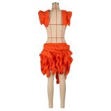 SC Sleeveless Solid Color Wood Ear Mini Dress AIL-276