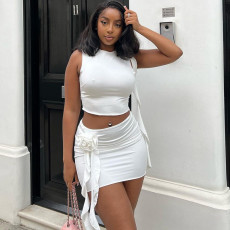 SC Solid Color Sleeveless Tight Two Piece Skirt Set GJYO-710663