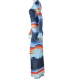 SC Long Sleeve Color Block Print Maxi Dress GJYO-302303