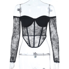 SC Sexy Lace Solid Color Long Sleeve Tops FL-25236