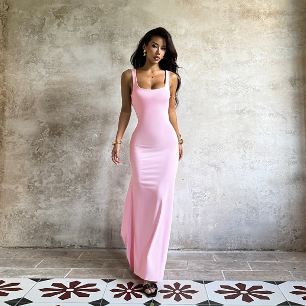 SC Solid Color Bow-tie Backless Maxi Dress FL-25275