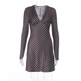 SC Polka Dots Print V Neck Mini Dress FL-25387