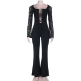 SC Lace Patchwork Long Sleeve Jumpsuit FL-YL25434MHO
