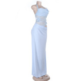 SC Solid Color Hollow Out Maxi Dress FL-25357SC