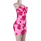 SC Print Slim Sling Mini Dress FL-25453