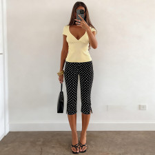 SC Polka Dots Print Slim Seventh Pants FL-25019