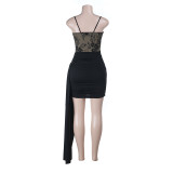 SC Solid Color Lace Patchwork Mini Dress FL-25354