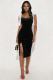 SC Shoulder Strap Velour Split Midi Dress GADE-8339