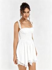 SC Solid Color Sling Lace Patchwork Mini Dress GADE-8672