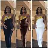 SC One Shoulder Solid Color Maxi Dress GMYU-9253