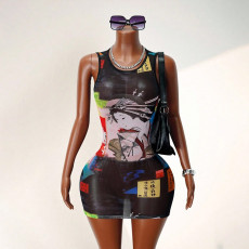 SC Sleeveless Print Vest Dress GHYX-5135