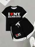 SC Letter Print Short Sleeve T Shirt Two Piece Short Set SH-391470