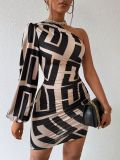 SC Single Long Sleeve Print Mini Dress GHYX-2416
