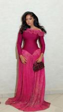 SC Retro Pleated Long-Sleeve Evening Dress GADE-11127