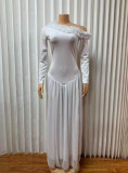 SC Retro Pleated Long-Sleeve Evening Dress GADE-11127
