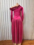 SC Retro Pleated Long-Sleeve Evening Dress GADE-11127