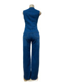 SC Sleeveless V Neck Denim Two Piece Pants Set GMYU-6616