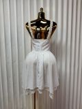 SC Solid Color Sling Lace Patchwork Mini Dress GADE-8672