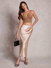 SC Solid Color Satin Long Skirt ANDF-8140