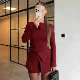 SC Long Sleeve Solid Color Dress+Skirts 2 Piece Set  ANDF-2602