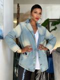 SC Plus Size Vintage-Washed Denim Blazer Jacket GYLN-8925