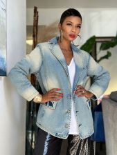 SC Plus Size Vintage-Washed Denim Blazer Jacket GYLN-8925