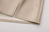 SC Solid Color PU Leather Split Culottes  ANDF-7923