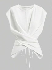 SC Solid Color Short Sleeve Tie Up T Shirts WAF-77888