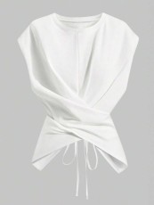 SC Solid Color Short Sleeve Tie Up T Shirts WAF-77888