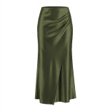 SC Solid Color Satin Long Skirt ANDF-8140