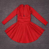SC Deep V Neck Long Sleeve Mini Dress YMYF-8901