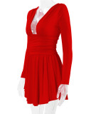 SC Deep V Neck Long Sleeve Mini Dress YMYF-8901