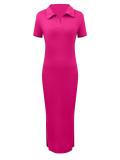 SC Plus Size Short Sleeve Solid Color Knits Midi Dress ZDF-31705