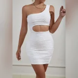SC Water Ripple Off Shoulder Sexy Mini Dress YMYF-9264