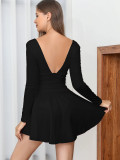 SC Deep V Neck Long Sleeve Mini Dress YMYF-8901