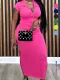 SC Plus Size Short Sleeve Solid Color Knits Midi Dress ZDF-31705