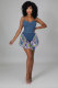 SC Colorful Print Patchwork Sling Romper XHXF-8595