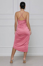 SC Solid Color Sling V Neck Midi Dress XHXF-257