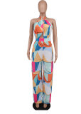 SC Print Halterneck Tie Up Jumpsuit XHXF-8640