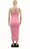 SC Solid Color Sling V Neck Midi Dress XHXF-257